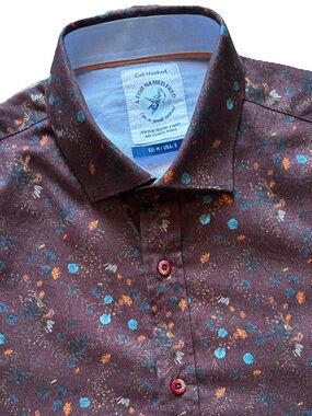 A Fish Named Fred Burgundy Floral Button Up Long Sleeve Shirt Size Small